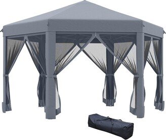 13' x 11' Heavy Duty Pop Up Canopy with Hexagonal Shape, 6 Mesh Sidewall Netting, 3-Level Adjustable Height and Strong Steel Frame, Gray