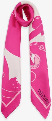 Womens Milk/pink Pp Panther Graphic-print Silk Scarf