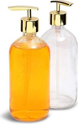 Juvale 2 Pack Clear Glass Soap Dispenser with Gold Pump (16 oz)