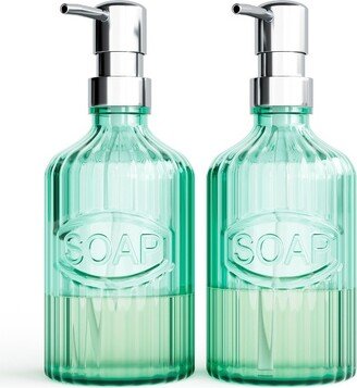 Amici Home Basin with Textured Body Glass Soap Pump, Set of 2, Green