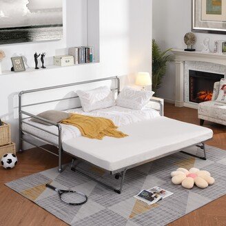 GEROJO Industrial Style Metal Piping Design Twin Size Daybed with Adjustable Trundle, Pop Up Trundle,Assembly Required