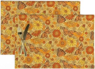 Boho Retro Placemats | Set Of 2 - The Viceroy By Ramarama Monarch Butterfly Flower Child 1970S Inspired Cloth Spoonflower