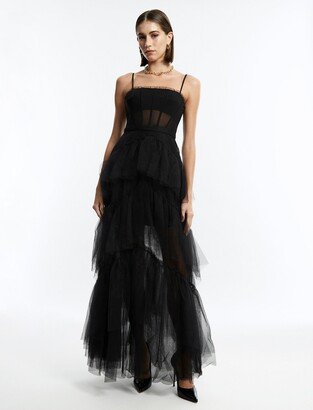 Oly Tiered Ruffle Tulle Evening Gown