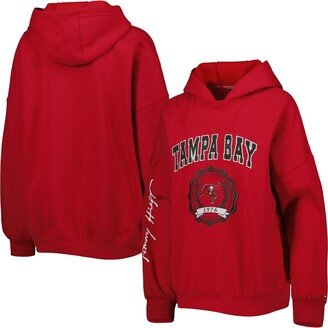 Women's Red Tampa Bay Buccaneers Becca Drop Shoulder Pullover Hoodie