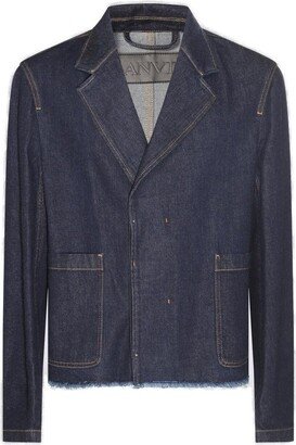 Contrast Stitched Frayed Denim Jacket