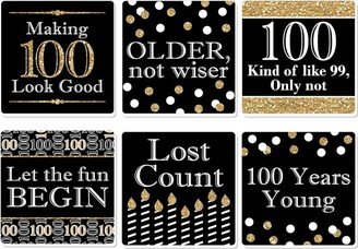 Big Dot of Happiness Adult 100th Birthday - Gold - Funny Birthday Party Decorations - Drink Coasters - Set of 6