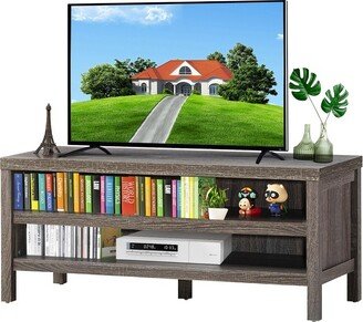 3-Tier TV Stand Console Cabinet for TV's up to 45'' w/ Storage Shelves Grey Oak