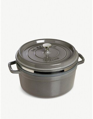 Grey Round Cast Iron Cocotte With Steamer