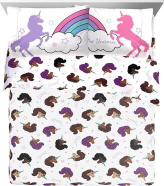 Jay Franco Afro Unicorn Unique, Divine, Magical 7 Piece Bed Set with Sham, Full