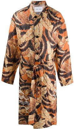 Leaf-Print Belted Trench Coat