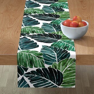 Table Runners: Monstera Leaves - Green Table Runner, 72X16, Green