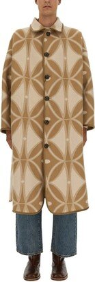 Geometric Patterned Straight Hem Coat