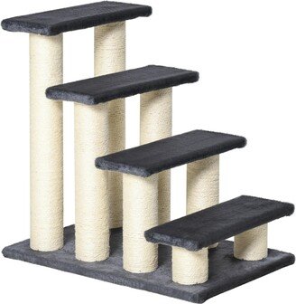 Cat Tree with 4 Steps for High Beds Couch, Cute Stair Shaped Cat Tree for Indoor Cats or Dogs w/ Sisal Scratching Post, Climbing, Playing, Gray