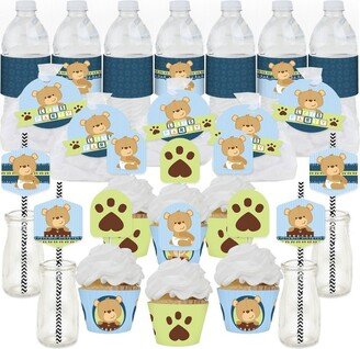 Big Dot of Happiness Baby Boy Teddy Bear - Baby Shower Favors and Cupcake Kit - Fabulous Favor Party Pack - 100 Pieces