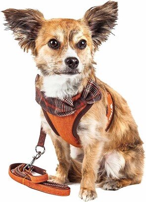 Luxe 'Pawsh' 2-In-1 Mesh Reversed Adjustable Dog Harness-Leash W/ Fashion Bowtie Orange