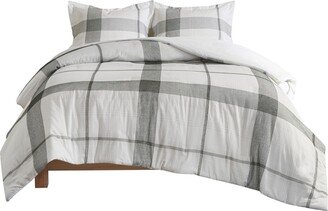 Union Square Plaid Jacquard 3-Pc. Duvet Cover Set, King/California King - White, Black