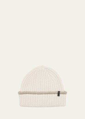 Cashmere Ribbed Beanie with Monili Trim