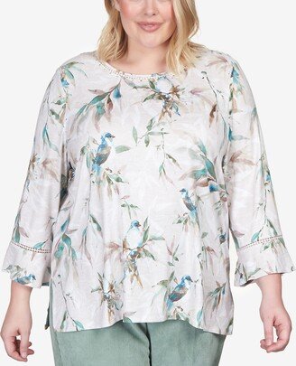 Plus Size St.Moritz Birds Crochet Flutter Sleeve Top