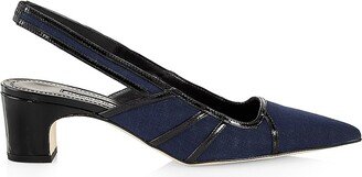 Furrun 50MM Leather-Trimmed Slingback Pumps