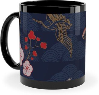 Mugs: Zen Crane - Multi Ceramic Mug, Black, 11Oz, Blue