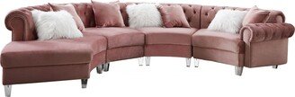 Sectional Sofa with Rolled Back and 7 Accent Pillows, Pink