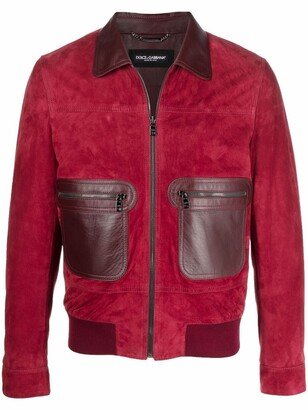 Two-Tone Zip Leather Jacket