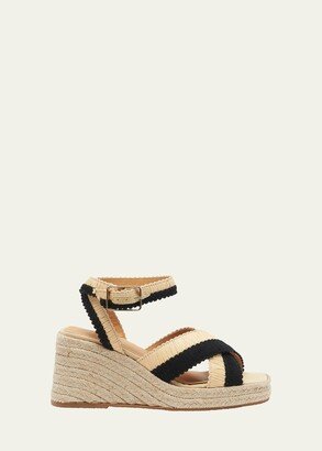 Tatiana Raffia Ankle-Strap Wedge Sandals