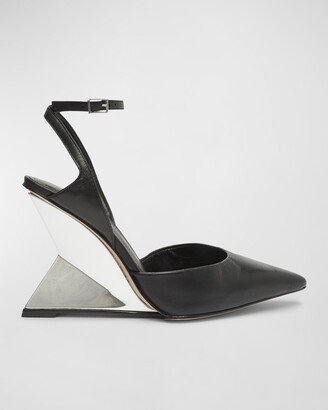 Janice Leather Ankle-Strap Wedge Pumps