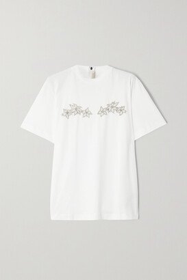 Crystal-embellished Appliquéd Organic Cotton-jersey T-shirt - White