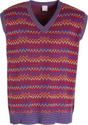 Multicolor Jacquard Knit Vest Sweater Red