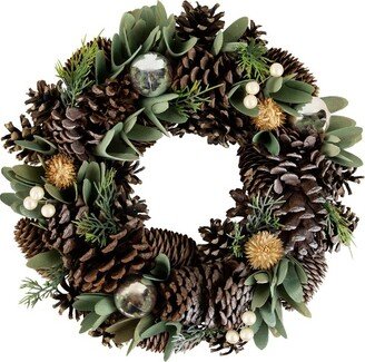 Northlight Silver and Green Mixed Foliage and Pinecone Christmas Wreath, 13.5-Inch, Unlit