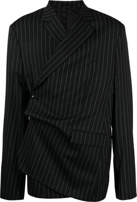 Pinstriped Wool-Blend Wrap Blazer