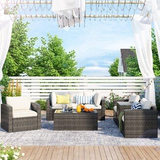 GREATPLANINC Outdoor Patio 7 Pcs Sofa Set with Table and Storage Box for Garden