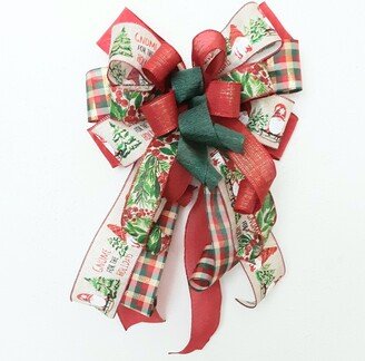 Gnome For The Holidays Bow, Christmas Whimsical Lantern Wreath Tree Decor, Topper Bow