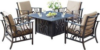 5pc Set with 42 Square Outdoor Aluminum Fire Table & Four Chairs - Oakland Living