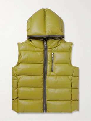 Quilted Leather Hooded Down Gilet