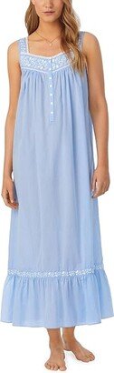 Embroidered Cotton Sleeveless Ballet Gown (Blue Chambray) Women's Pajama