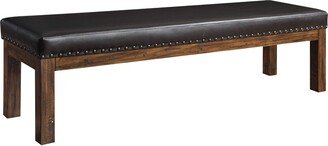 Madrona Burke Evelyn Rustic Pine and Dark Brown Bench with Upholstered Faux Leather Seat and Nailhead Trim