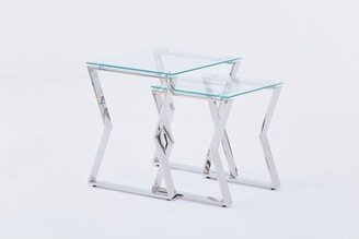 hommetree Modern Style Nesting End Table Set of 2 with Tempered Glass Tabletop