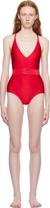 Red Belted One-Piece Swimsuit