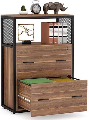 Tribesigns Lateral File Cabinet with 2 Drawers and Lock, Wood Filing Cabinet Printer Stand for Legal/Letter / A4 Size