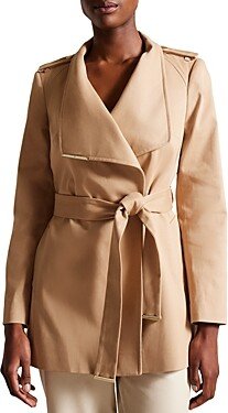 Rosiaas Hip Length Wrap Trench Coat