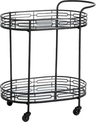 Deluxe 2 Tier Metal Oval Mirrored Bar Cart Black