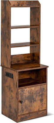 6-Tier Bookshelf with Charging Station and Cabinet