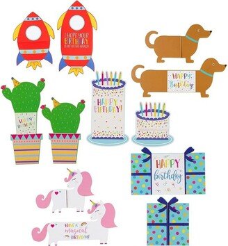 Sustainable Greetings 24 Pack Cute Happy Birthday Cards for Kids with Envelopes, 6 Die Cut Designs with Dogs Rocket Unicorn Cactus