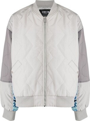 Knitted-Panels Quilted Bomber Jacket