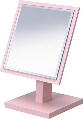 Beveled Mirror with Square Encasing and Pedestal Base, Pink