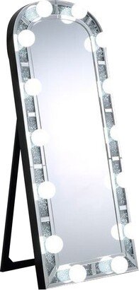 Noe 63 Inch Floor Mirror, Full Body, Arched, Faux Diamond, LED, Silver