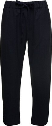 Blue Straight Pants With Drawstring In Wool Stretch Woman