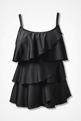 Women's Solid Ruffled Tankini Top - Black - 8